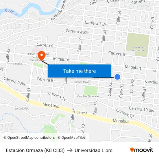 Estación Ormaza (K8 Cl33) to Universidad Libre map