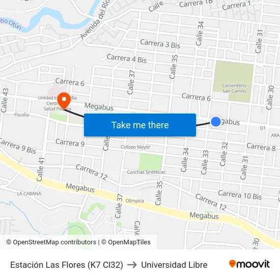 Estación Las Flores (K7 Cl32) to Universidad Libre map