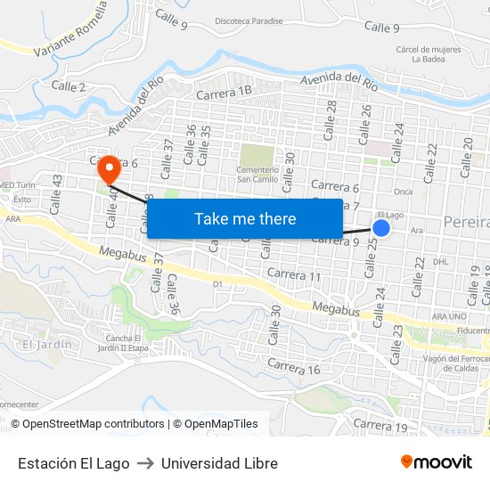 Estación El Lago to Universidad Libre map