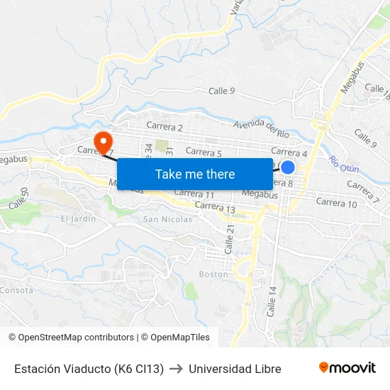 Estación Viaducto (K6 Cl13) to Universidad Libre map