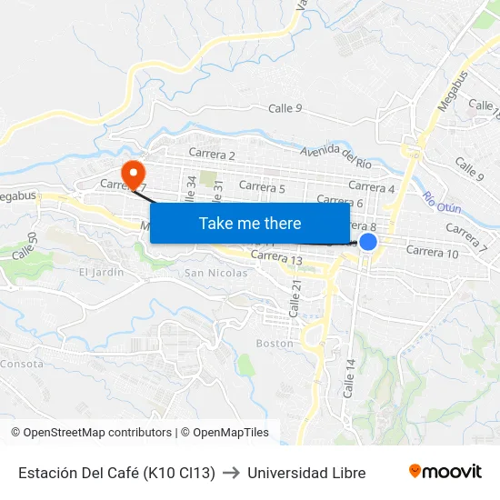 Estación Del Café (K10 Cl13) to Universidad Libre map