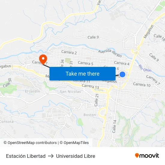 Estación Libertad to Universidad Libre map