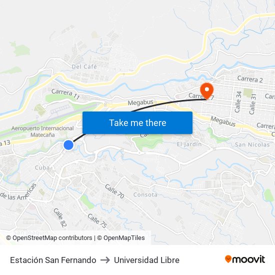 Estación San Fernando to Universidad Libre map