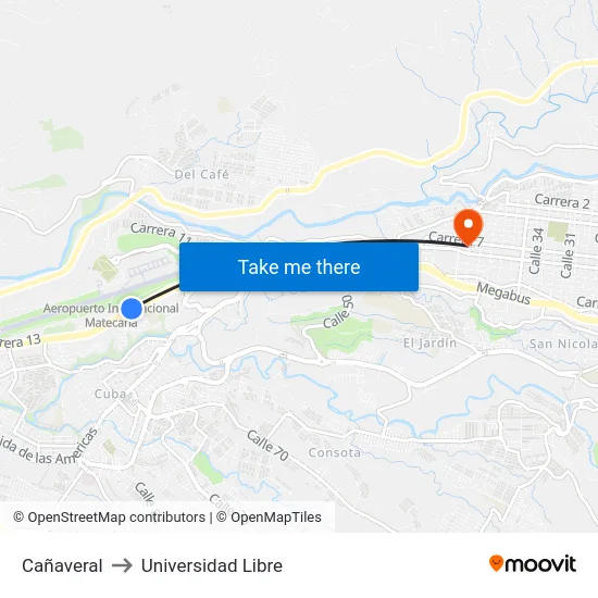 Cañaveral to Universidad Libre map