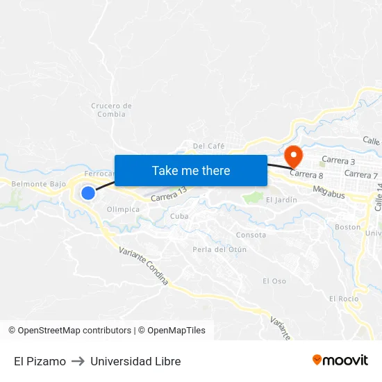 El Pizamo to Universidad Libre map