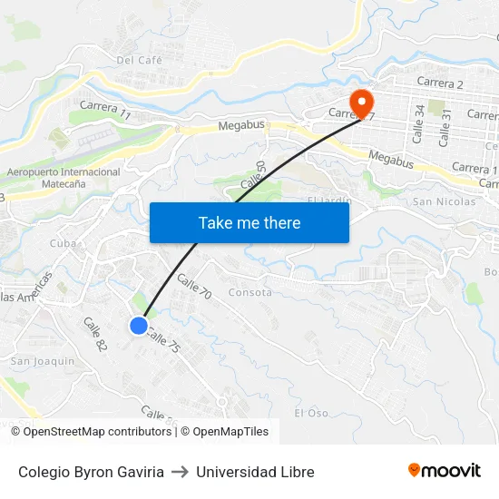 Colegio Byron Gaviria to Universidad Libre map