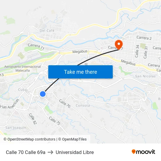 Calle 70 Calle 69a to Universidad Libre map
