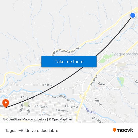 Tagua to Universidad Libre map