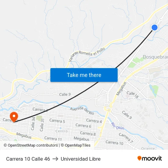 Carrera 10 Calle 46 to Universidad Libre map