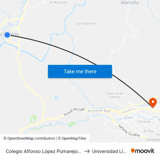 Colegio Alfonso López Pumarejo (2) to Universidad Libre map
