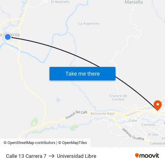 Calle 13 Carrera 7 to Universidad Libre map