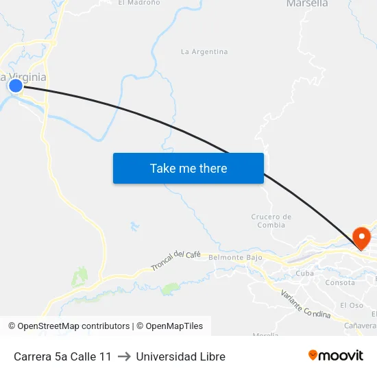 Carrera 5a Calle 11 to Universidad Libre map