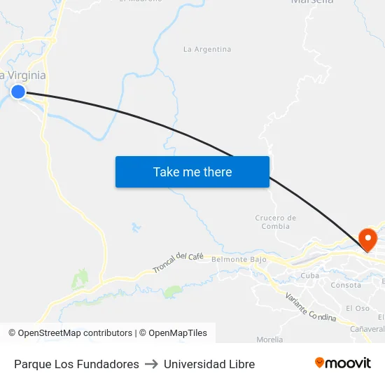 Parque Los Fundadores to Universidad Libre map