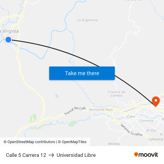 Calle 5 Carrera 12 to Universidad Libre map