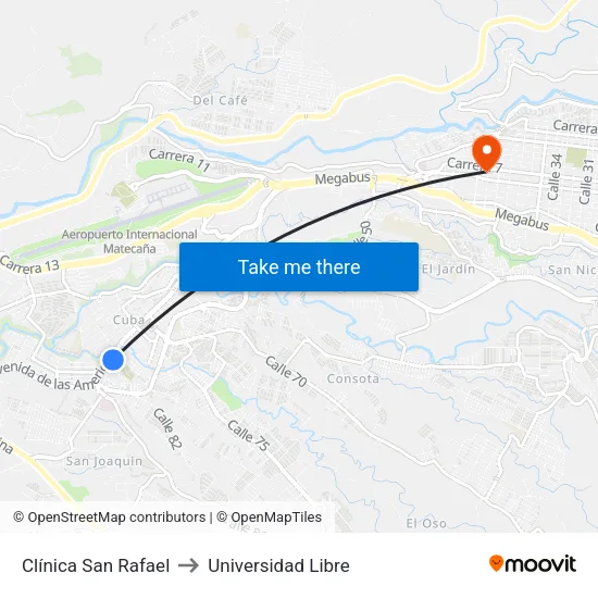 Clínica San Rafael to Universidad Libre map