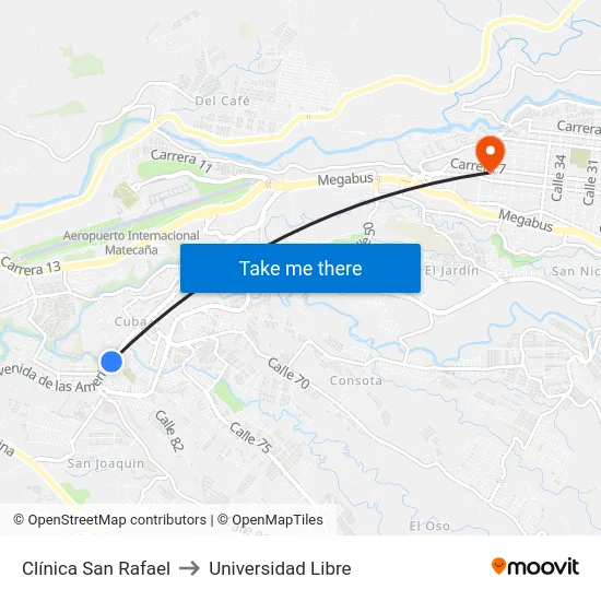 Clínica San Rafael to Universidad Libre map