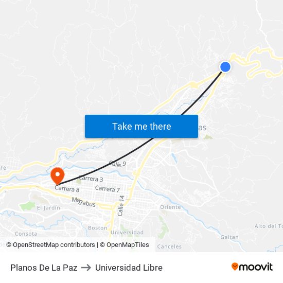 Planos De La Paz to Universidad Libre map