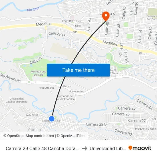 Carrera 29 Calle 48 Cancha Dorado to Universidad Libre map