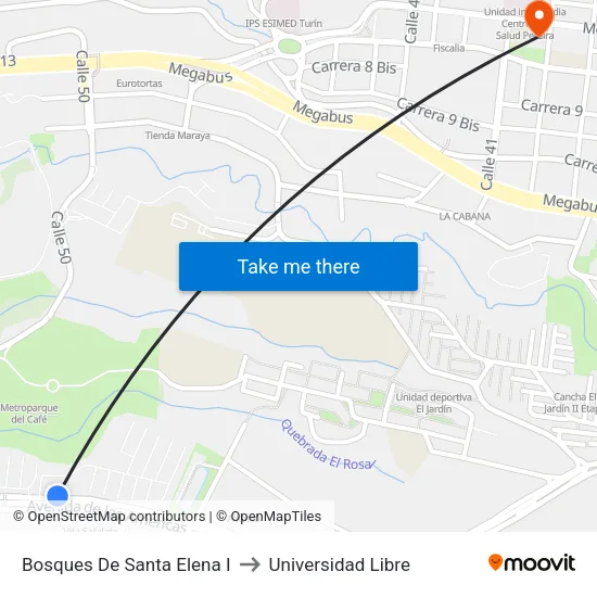 Bosques De Santa Elena I to Universidad Libre map