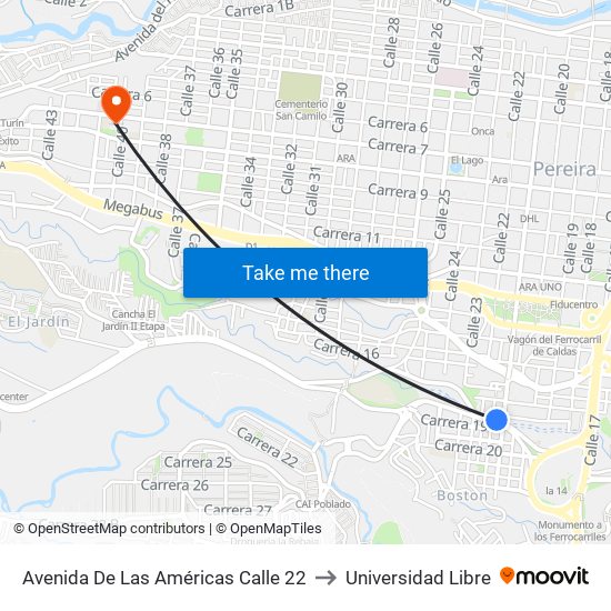 Avenida De Las Américas Calle 22 to Universidad Libre map