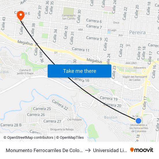 Monumento Ferrocarriles De Colombia to Universidad Libre map