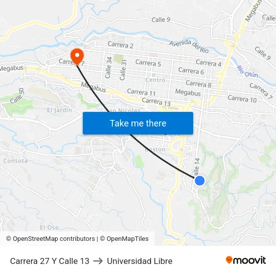 Carrera 27 Y Calle 13 to Universidad Libre map