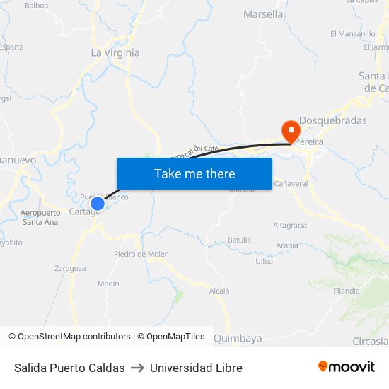 Salida Puerto Caldas to Universidad Libre map