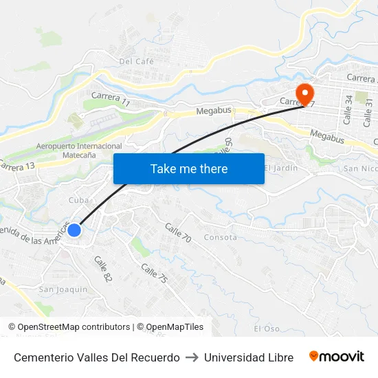 Cementerio Valles Del Recuerdo to Universidad Libre map