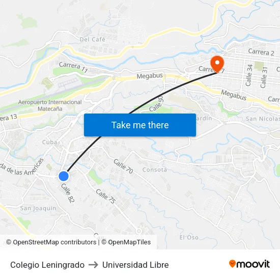 Colegio Leningrado to Universidad Libre map