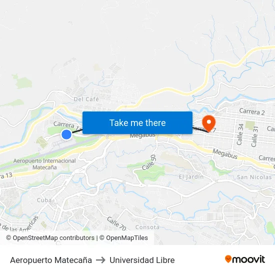 Aeropuerto Matecaña to Universidad Libre map