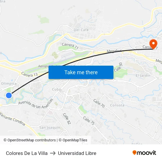 Colores De La Villa to Universidad Libre map