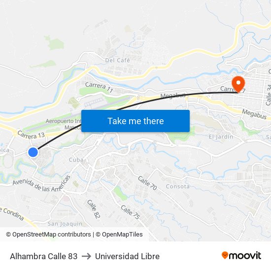 Alhambra Calle 83 to Universidad Libre map