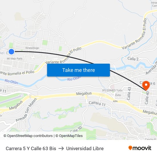 Carrera 5 Y Calle 63 Bis to Universidad Libre map