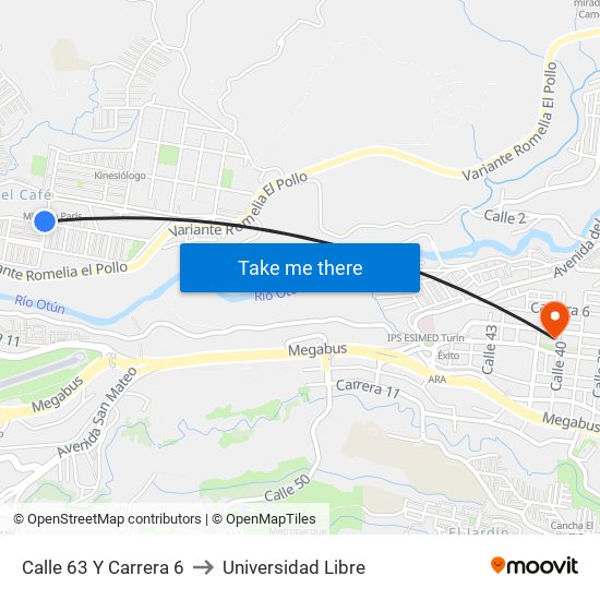 Calle 63 Y Carrera 6 to Universidad Libre map