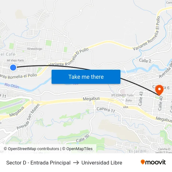 Sector D - Entrada Principal to Universidad Libre map