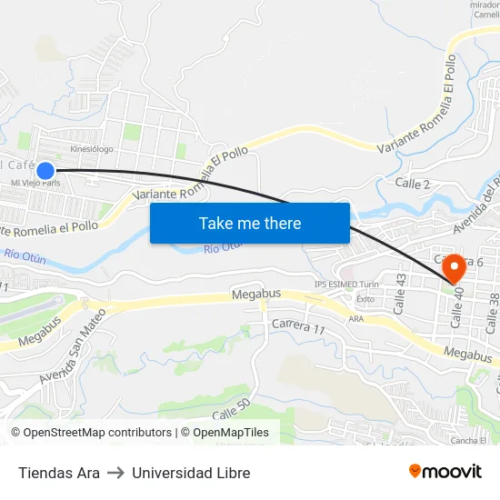 Tiendas Ara to Universidad Libre map