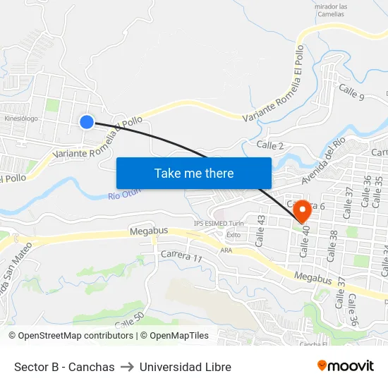 Sector B - Canchas to Universidad Libre map