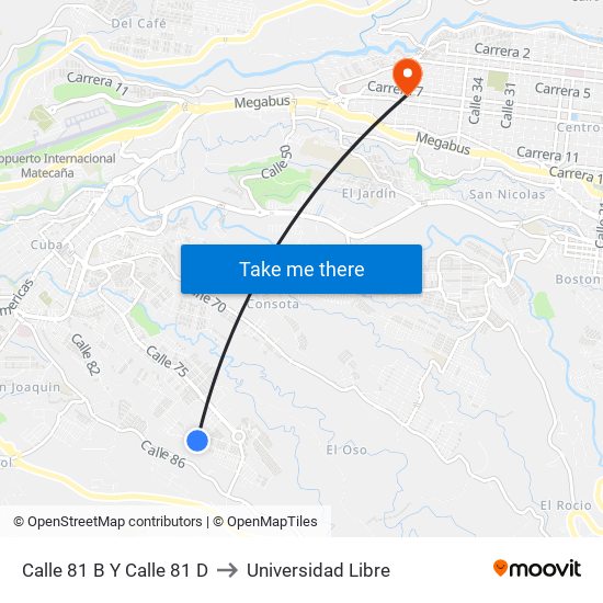 Calle 81 B Y Calle 81 D to Universidad Libre map