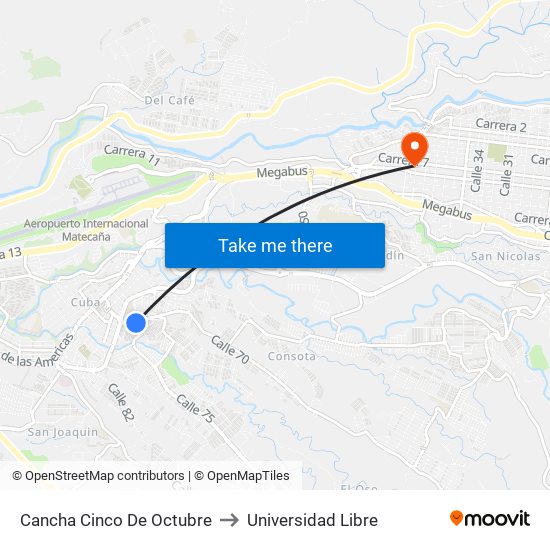 Cancha Cinco De Octubre to Universidad Libre map