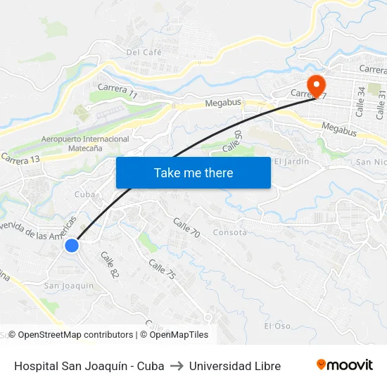 Hospital San Joaquín - Cuba to Universidad Libre map