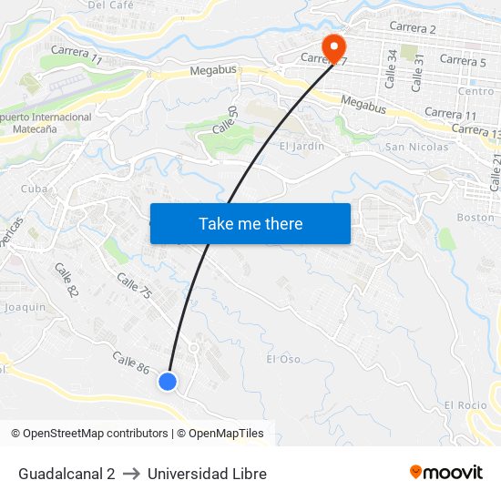 Guadalcanal 2 to Universidad Libre map