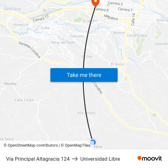 Vía Principal Altagracia 124 to Universidad Libre map