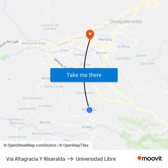 Vía Altagracia Y Risaralda to Universidad Libre map