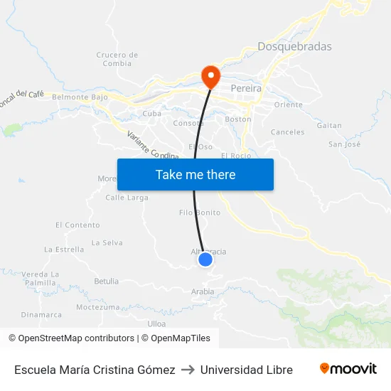 Escuela María Cristina Gómez to Universidad Libre map