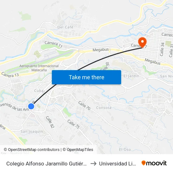 Colegio Alfonso Jaramillo Gutiérrez to Universidad Libre map