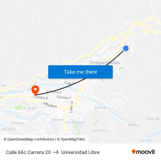 Calle 66c Carrera 20 to Universidad Libre map