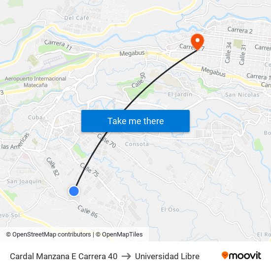 Cardal Manzana E Carrera 40 to Universidad Libre map