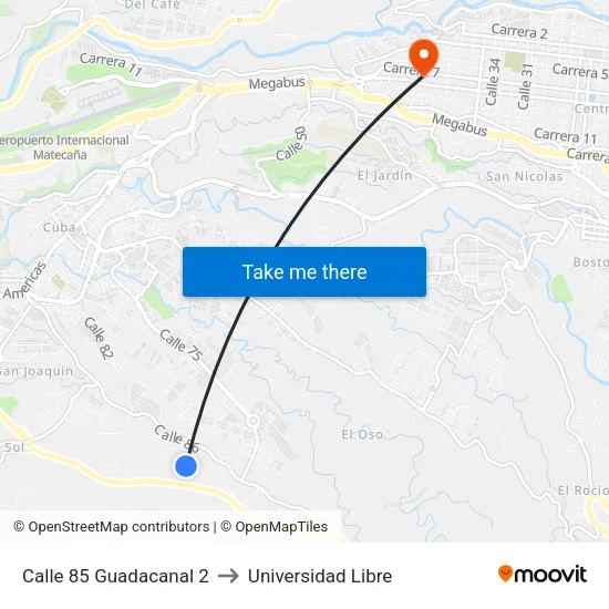 Calle 85 Guadacanal 2 to Universidad Libre map