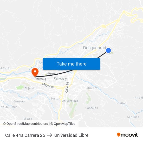Calle 44a Carrera 25 to Universidad Libre map