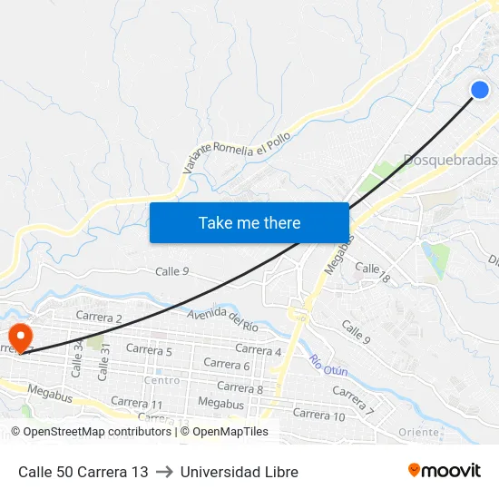 Calle 50 Carrera 13 to Universidad Libre map